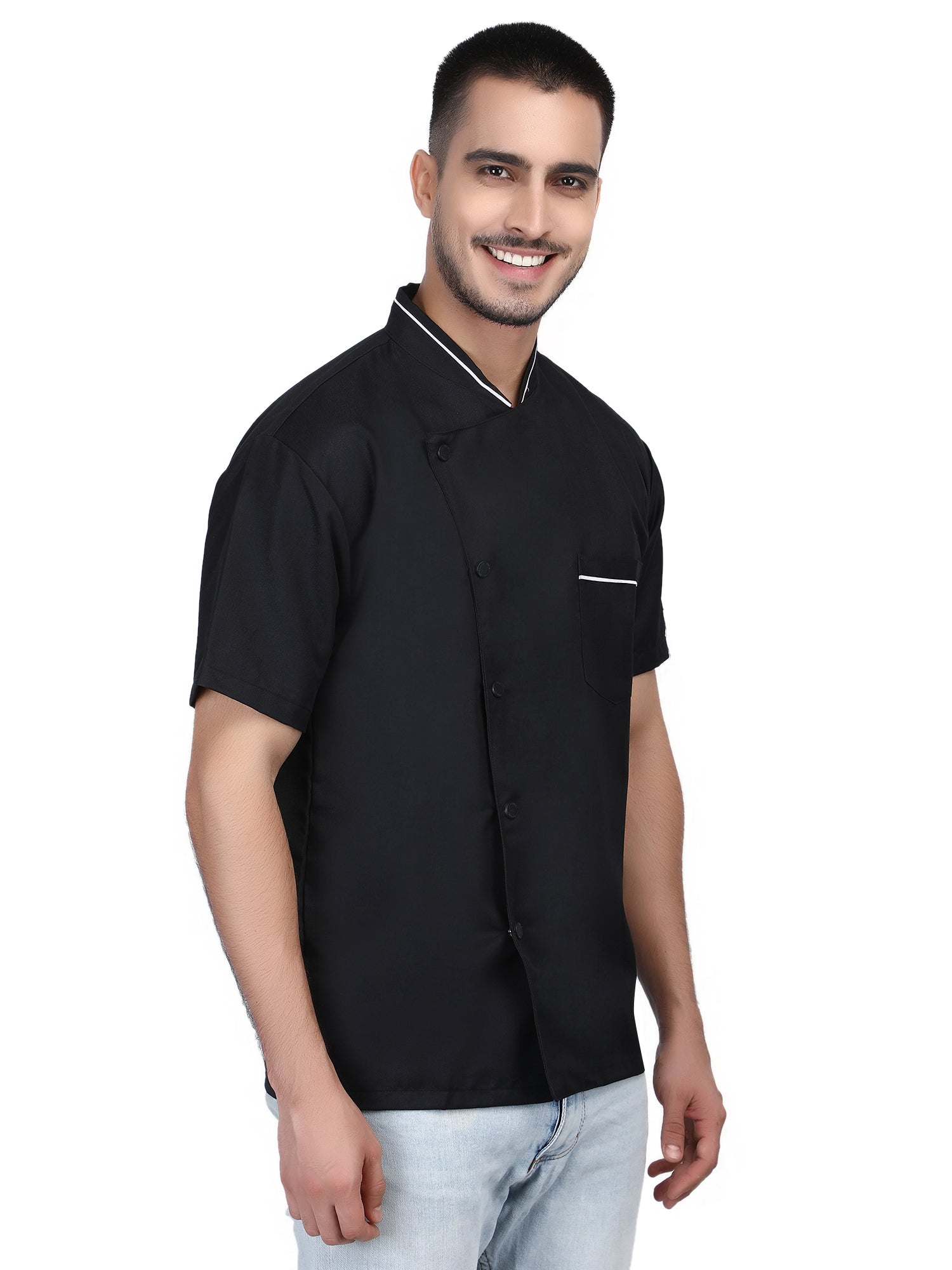 Short Sleeves Men Women Kitchen Chef Jacket Coat Uniform Costume for Food Service Caterers and Culinary Professional – Black